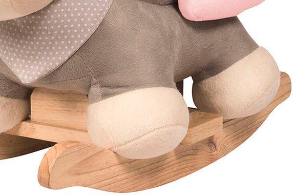 Pluche ezel op houten onderstel.